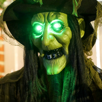 Voice Activated Halloween Animatronics Hanging Witch, Green
