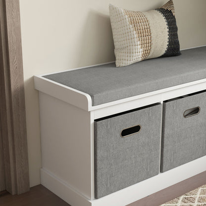 Shoe Bench with Seat, Shoe Storage Bench with Fabric Drawers, White
