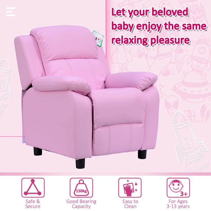 Kids Children Recliner Lounger Armchair Games Chair Sofa Seat PU Leather Look w/ Storage Space on Arms (Pink)