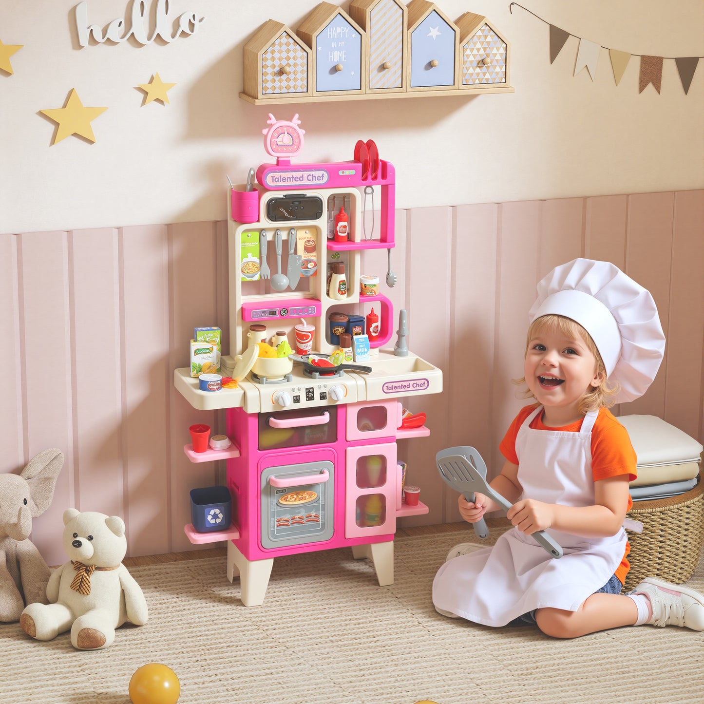 Kids Pretend Role Play Set with Realistic Lights & Sounds, Pink