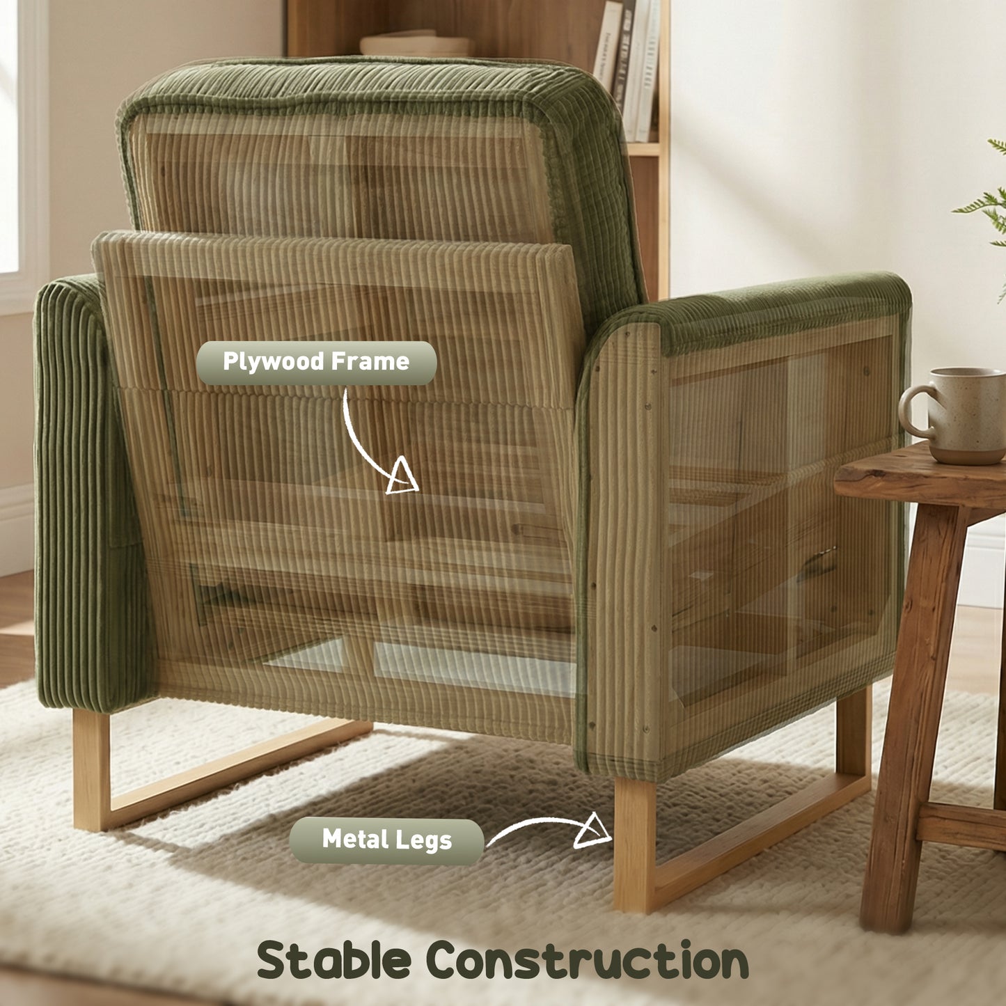 Armchair with Metal Legs and Spring Dark Green