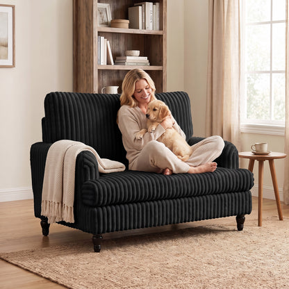 Corduroy Single Sofa Armchair with Stripes, Black