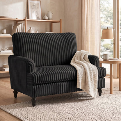Corduroy Single Sofa Armchair with Stripes, Black