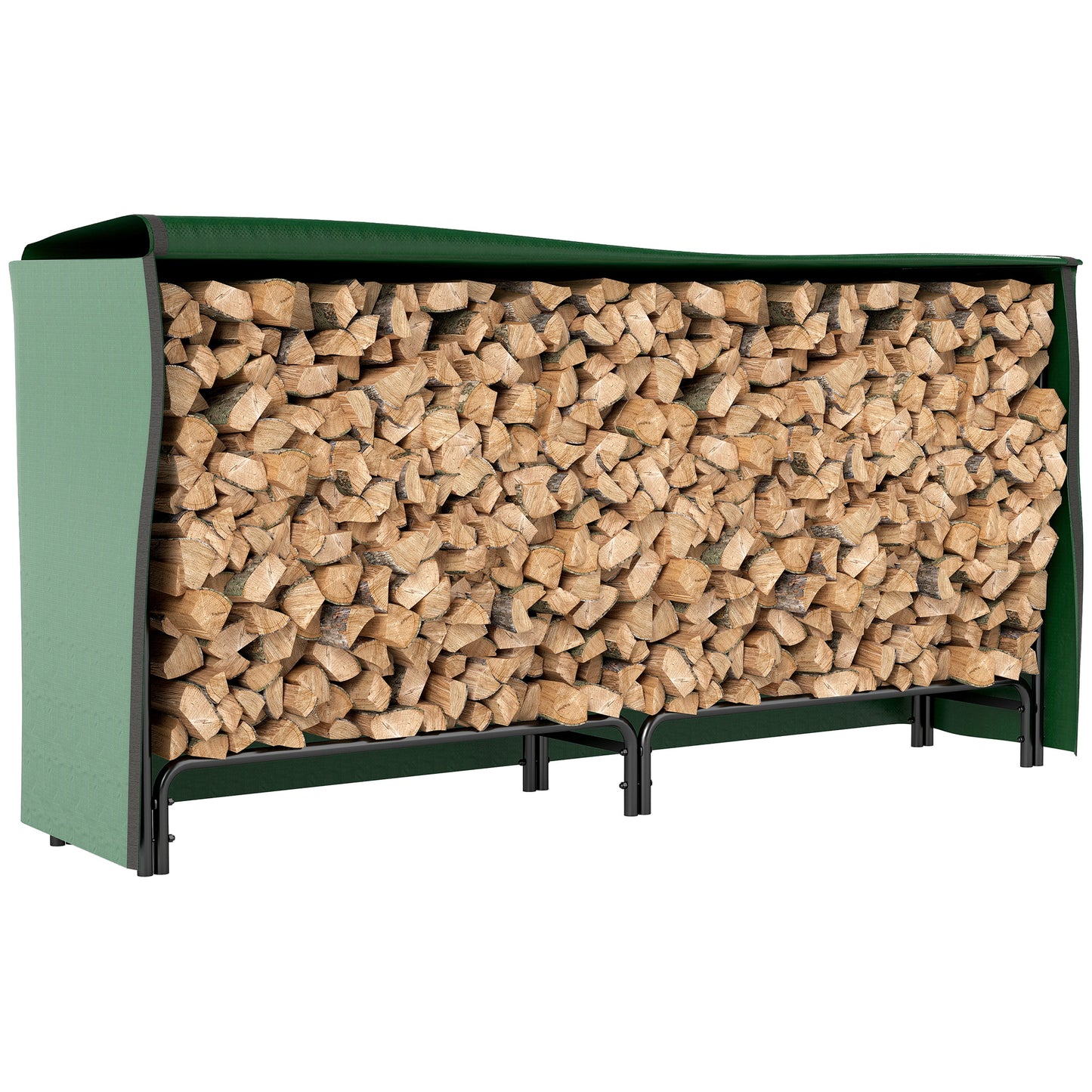 Metal Firewood Rack, Log Holder, 200 x 36 x 99 cm, Dark Green