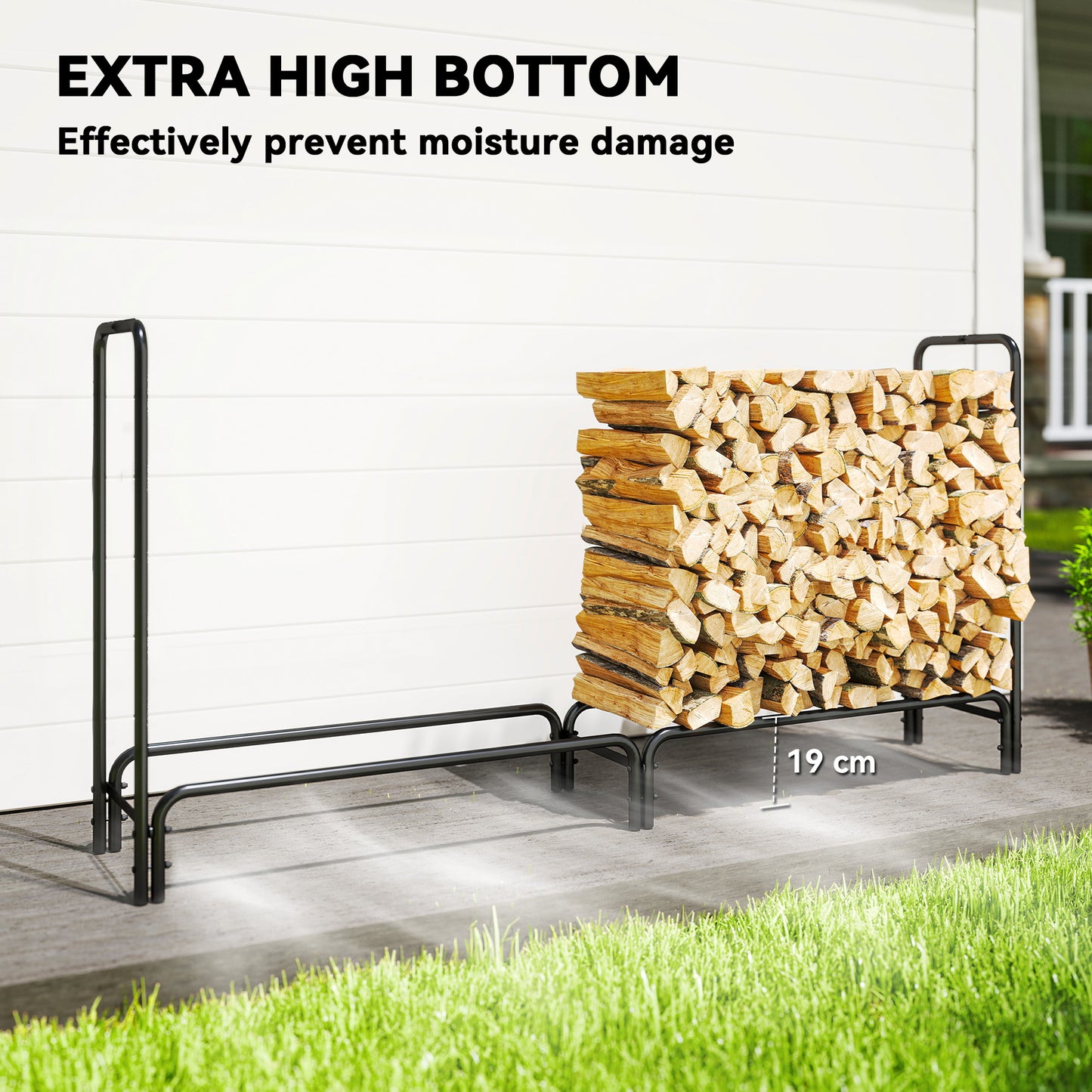Metal Firewood Rack, Log Holder, 200 x 36 x 99 cm, Dark Green