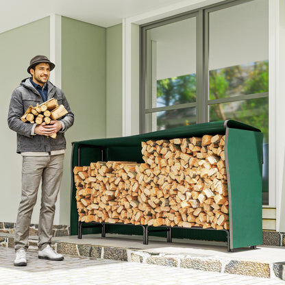 Metal Firewood Rack, Log Holder, 200 x 36 x 99 cm, Dark Green