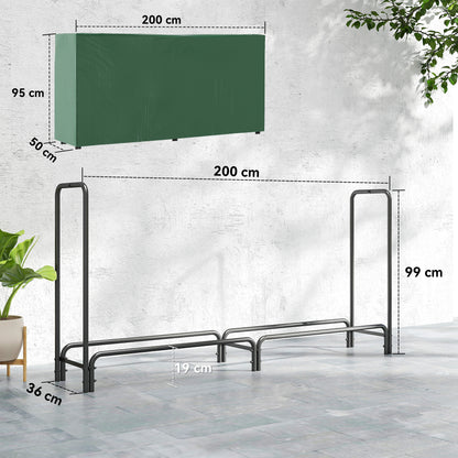 Metal Firewood Rack, Log Holder, 200 x 36 x 99 cm, Dark Green