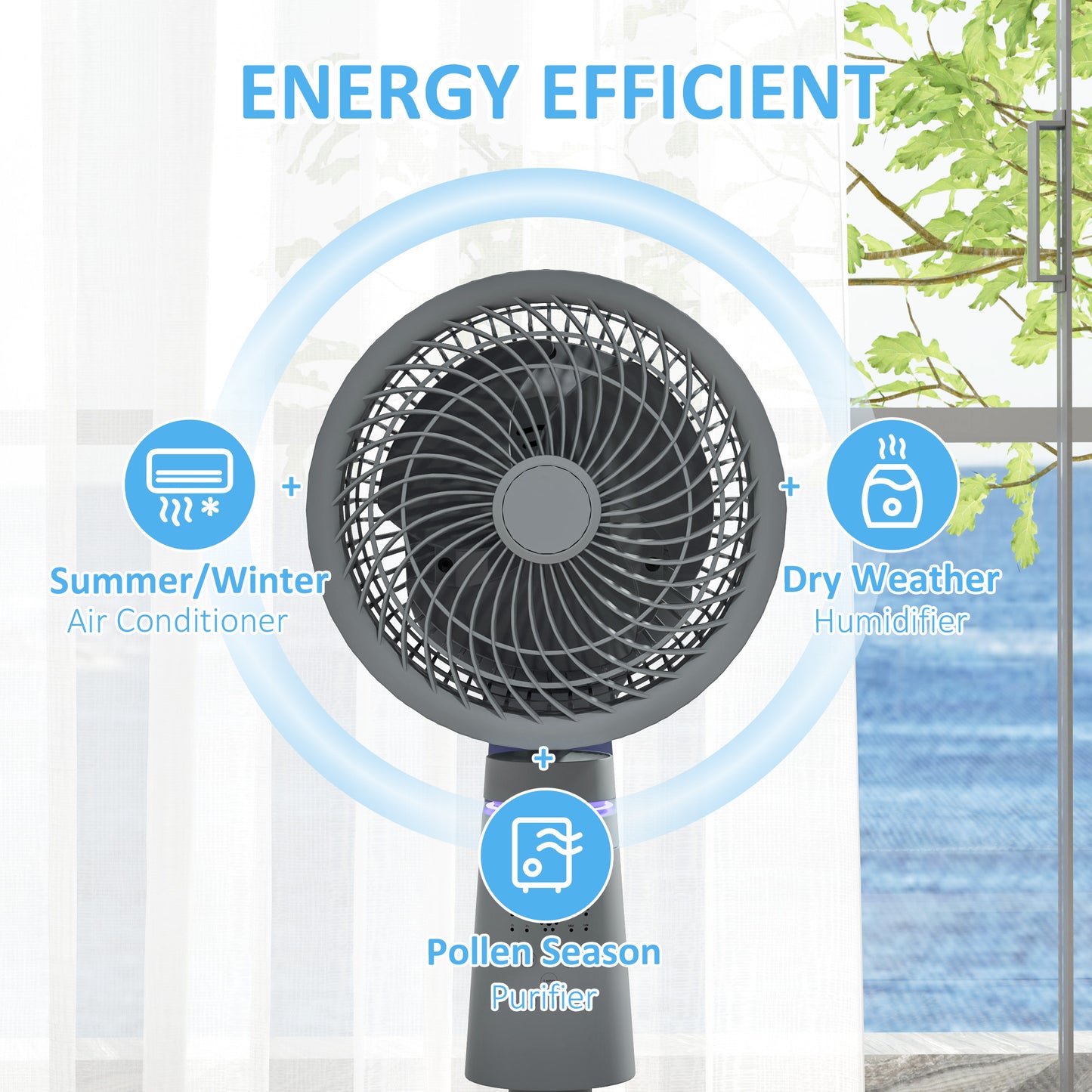 Pedestal Fan, Air Circulation Fan with Oscillating, Tilt, Grey