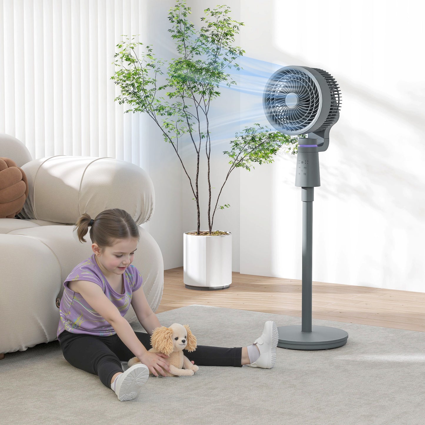 Pedestal Fan, Air Circulation Fan with Oscillating, Tilt, Grey