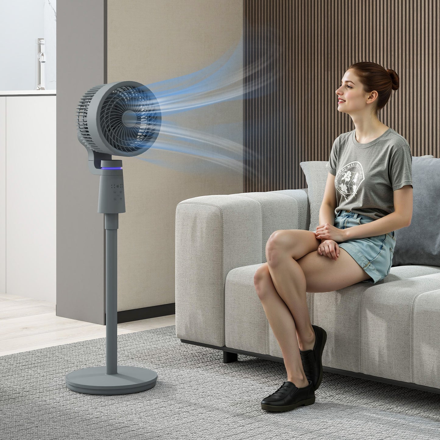 Pedestal Fan, Air Circulation Fan with Oscillating, Tilt, Grey