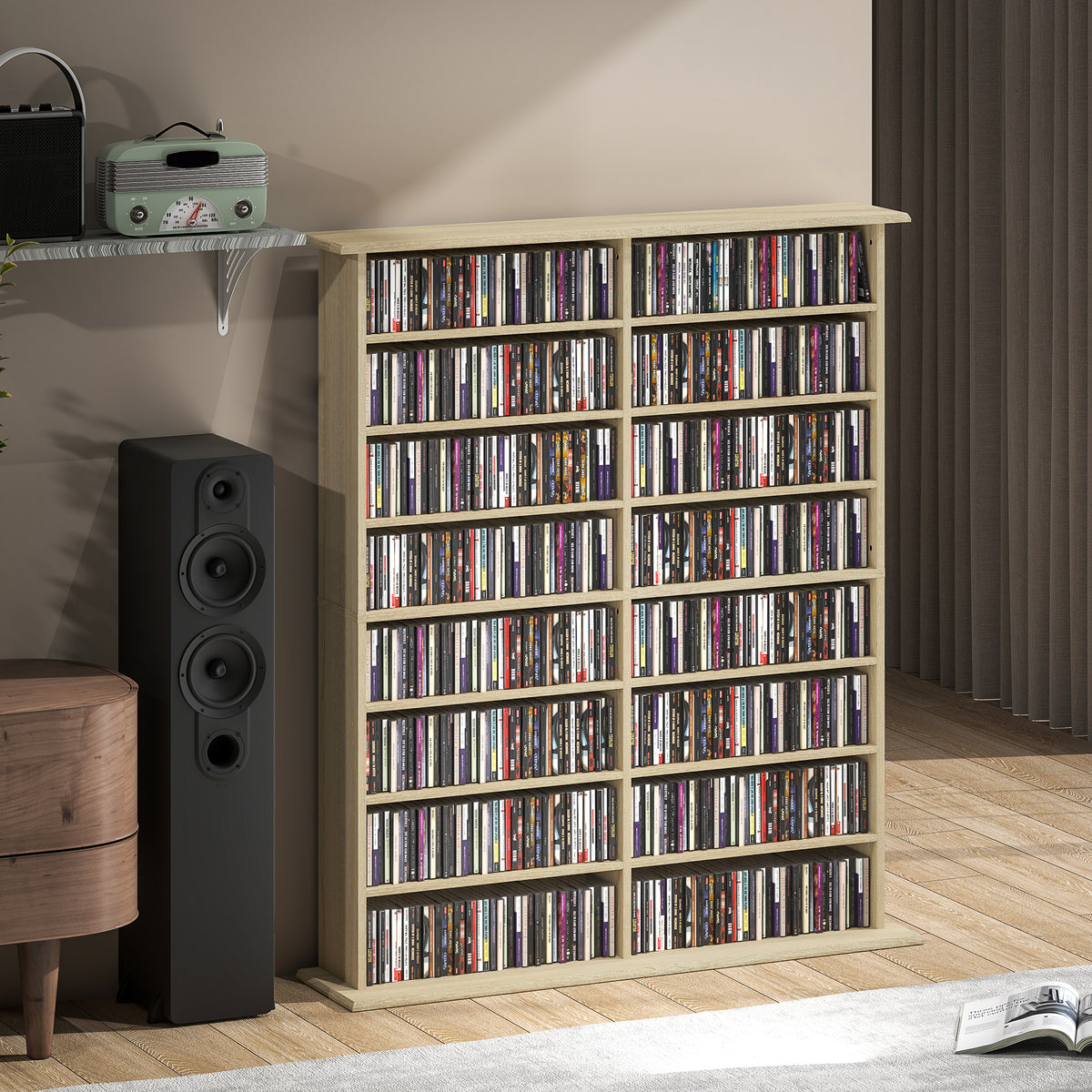 CD Storage Unit DVD Tower Blu-ray Storage Shelf for Office, Natural