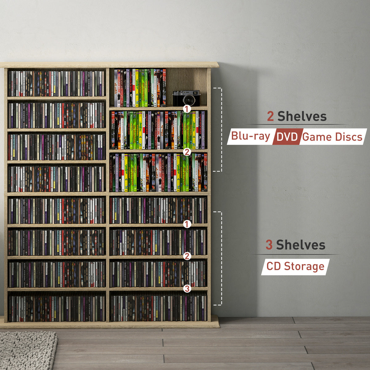 CD Storage Unit DVD Tower Blu-ray Storage Shelf for Office, Natural