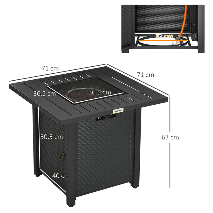 Rattan-style Propane Gas Fire Pit Table with 40,000 BTU Burner, Square Smokeless Firepit Patio Heater with Thermocouple, Waterproof Cover