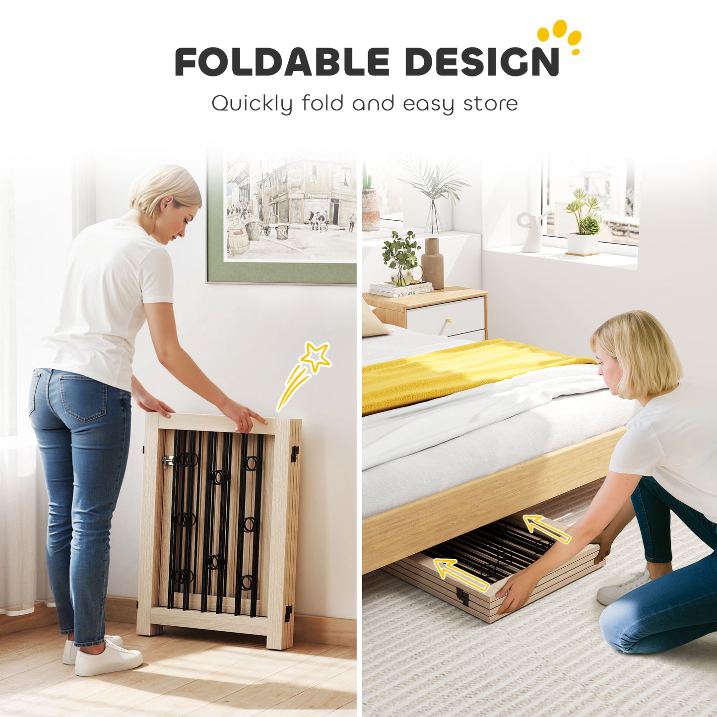 4 Panel Freestanding Pet Gate Foldable with Door for Stairs, Doorway