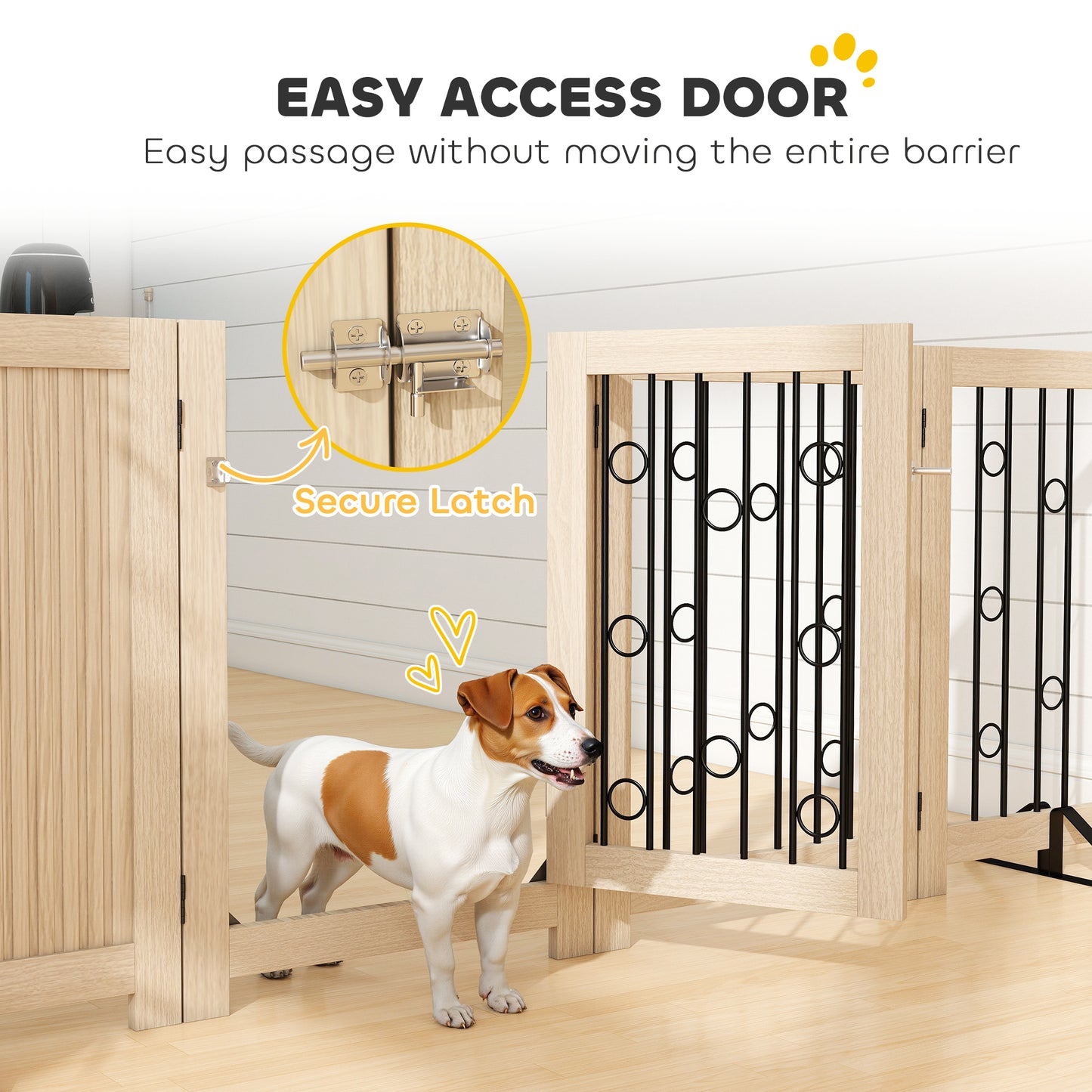 4 Panel Freestanding Pet Gate Foldable with Door for Stairs, Doorway