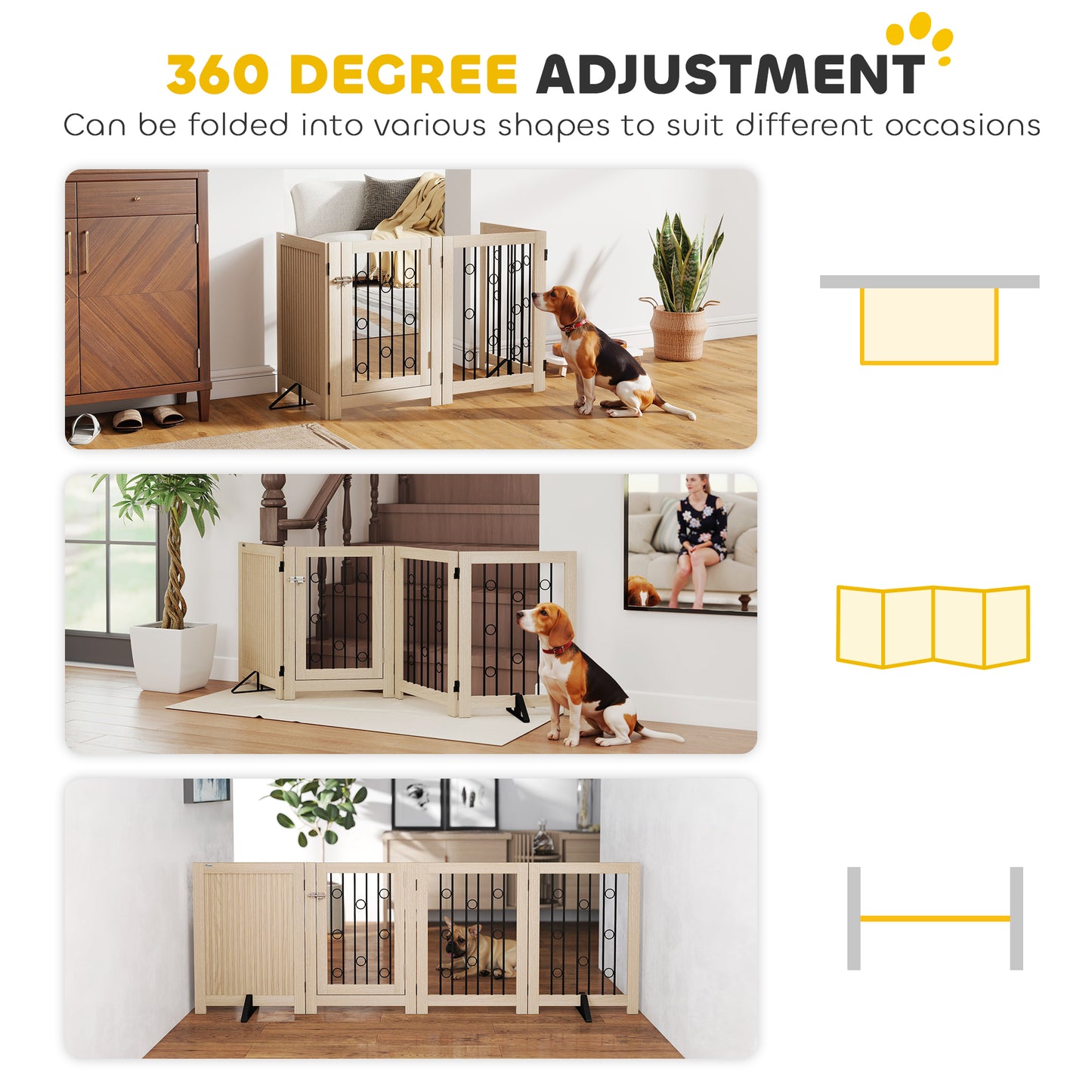 4 Panel Freestanding Pet Gate Foldable with Door for Stairs, Doorway