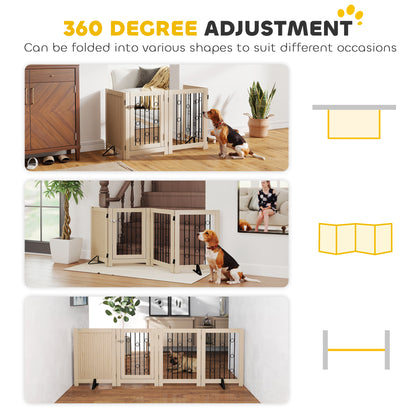 4 Panel Freestanding Pet Gate Foldable with Door for Stairs, Doorway