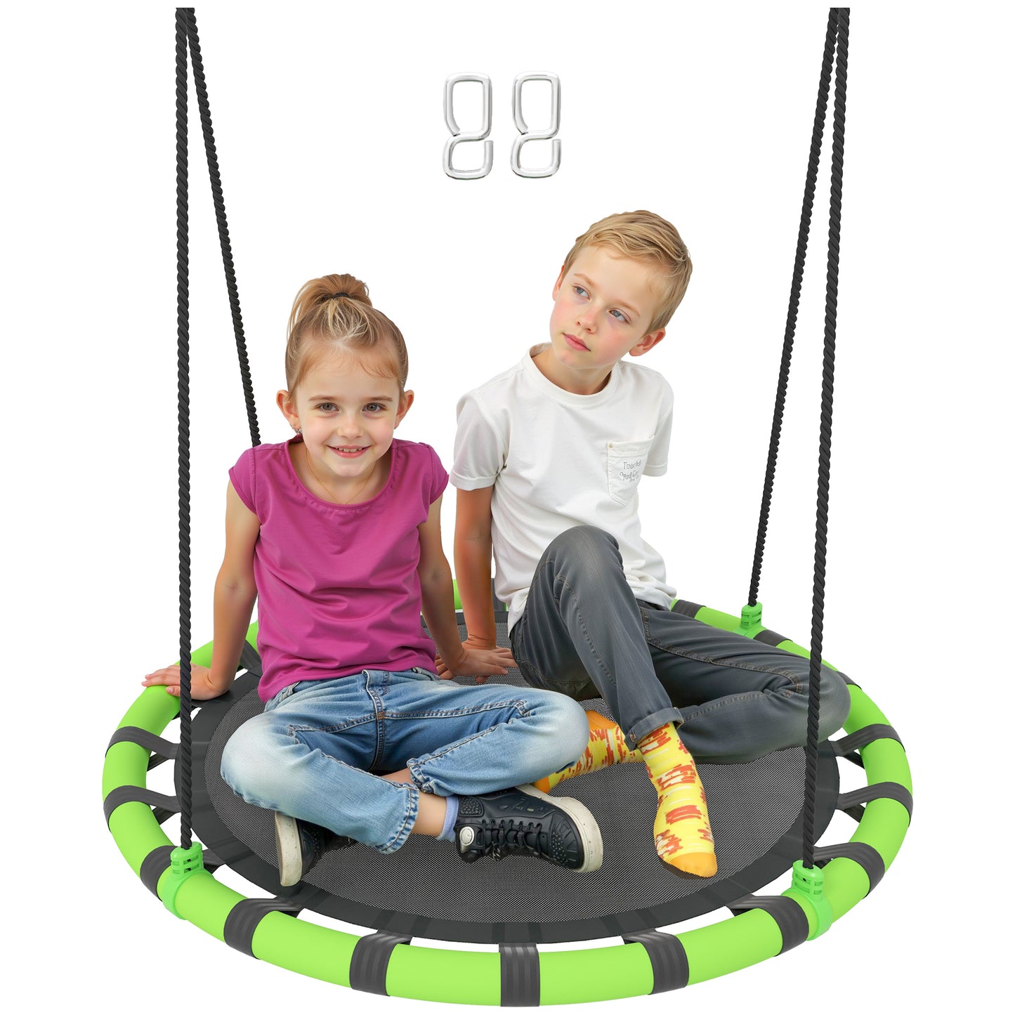 Kid Nest Swing Seat, 100cm Diameter Round Saucer Swing Set, Black