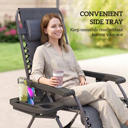 Zero Gravity Chairs Set of 2 with Cup Holder, Headrest, Dark Grey