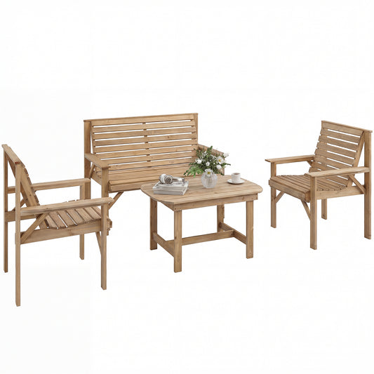 4 Seater Garden Furniture Sofa Set with Curved Seat, Natural Wood