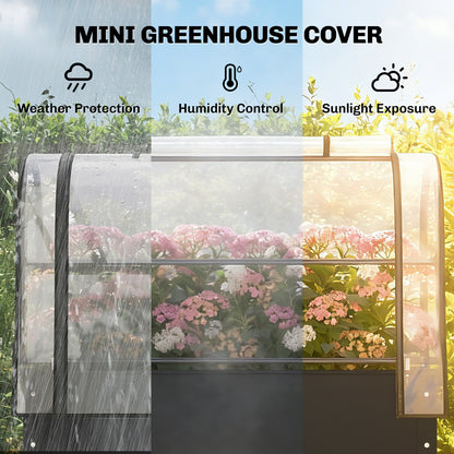 Metal Raised Planter with Flip-Up Greenhouse, Drainage Hole, Black