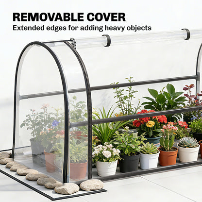 Raised Planter with Flip-Up Greenhouse Cover, Metal Raised Garden Bed on Legs with Drainage Hole and Gloves, Outdoor Elevated Garden Planter for Vegetables, Herbs, Flowers, Black