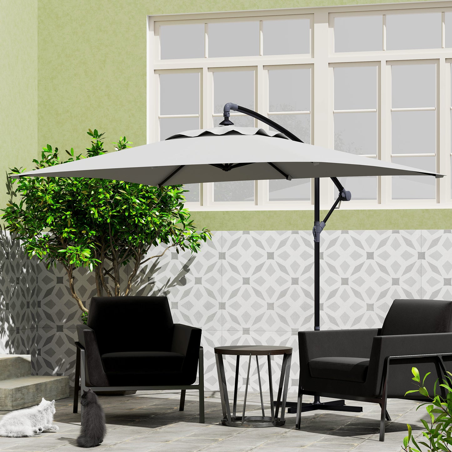 3 m Cantilever Parasol with Cross Base, Crank Handle, Light Grey