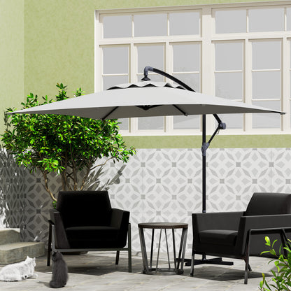 3 m Cantilever Parasol with Cross Base, Crank Handle, Light Grey