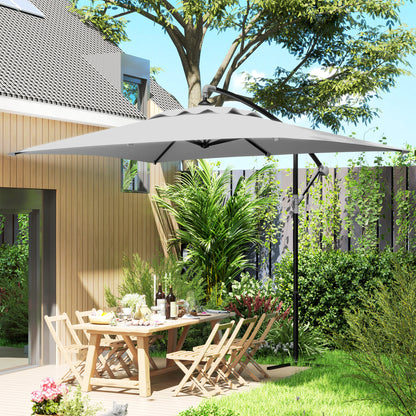3 m Cantilever Parasol with Cross Base, Crank Handle, Light Grey