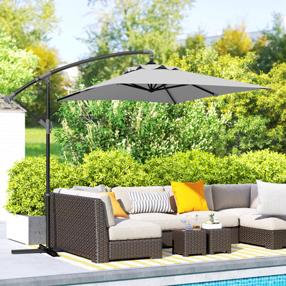 3 m Cantilever Parasol with Cross Base, Crank Handle, Light Grey
