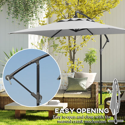 3 m Cantilever Parasol with Cross Base, Crank Handle, Light Grey