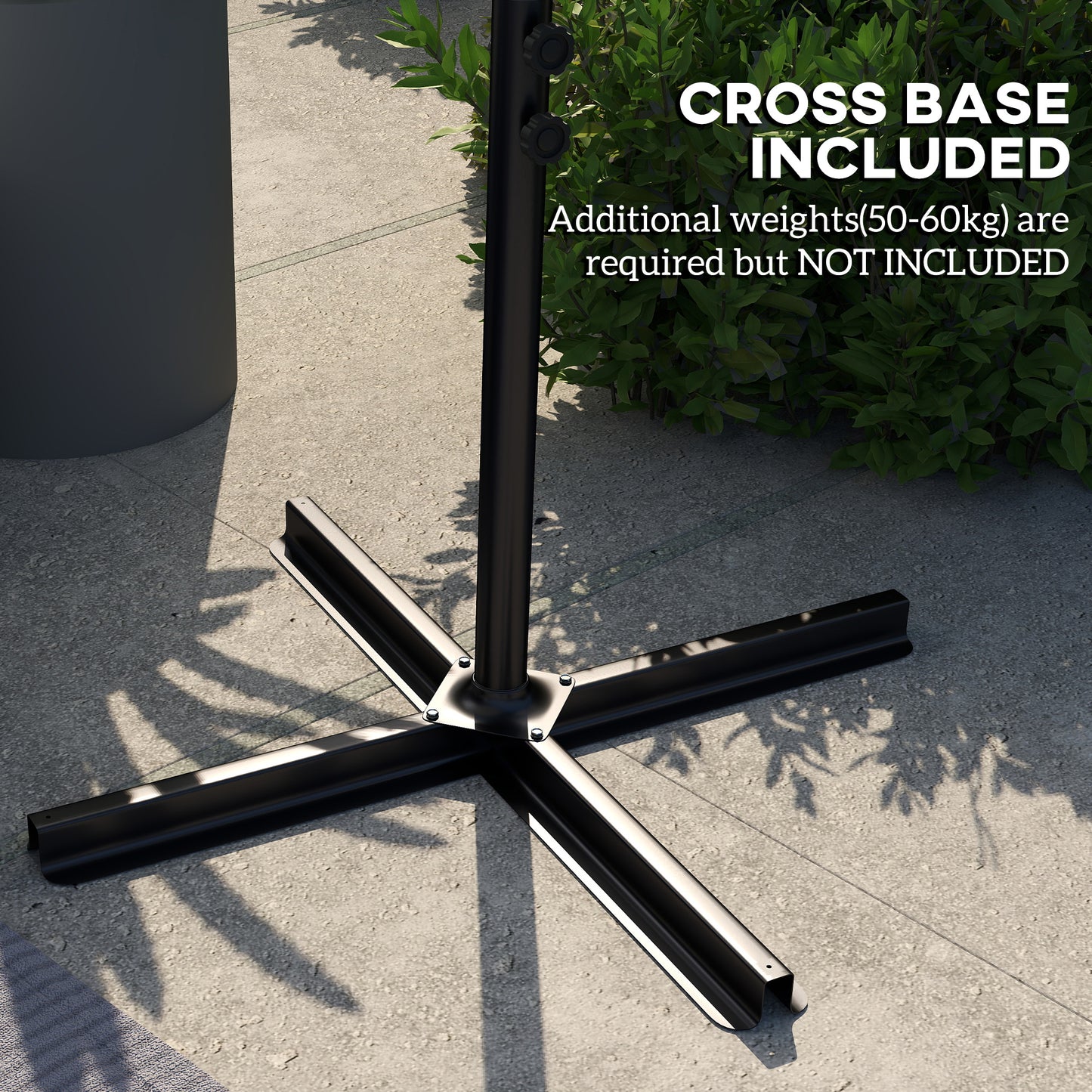 3 m Cantilever Parasol with Cross Base, Crank Handle, Light Grey