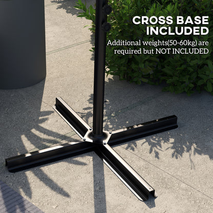 3 m Cantilever Parasol with Cross Base, Crank Handle, Light Grey