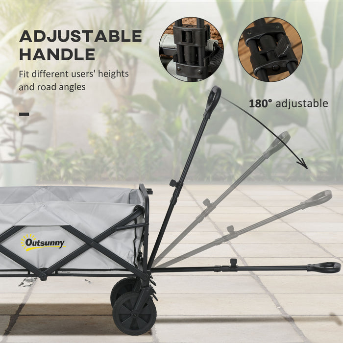 Folding Pull Along Cart Cargo Wagon Trolley with Telescopic Handle - Grey