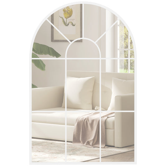 Arched Window Wall Mirror for Living Room Bedroom, 91x60cm, White