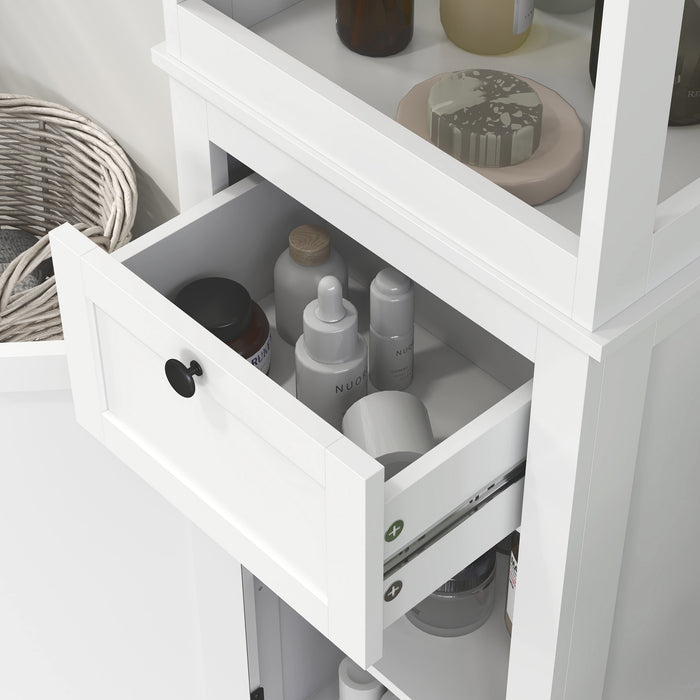 Slim Bathroom Storage Cabinet with Open Shelves and Drawer, White