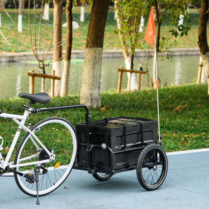 Steel Trailer for Bike, Bicycle Cargo Trailer with 65L Foldable Storage Box and Safe Reflectors, Max Load 40KG, Black