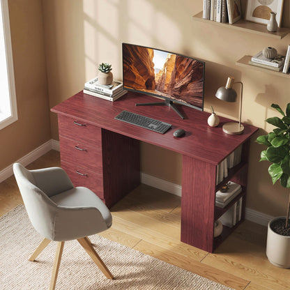 120cm PC Table Workstation Computer Desk w/ Drawers, 3 Shelves Walnut