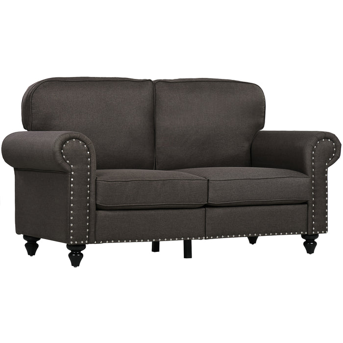 2 Seater Sofa for Living Room, with Nailhead Trim, Dark Brown