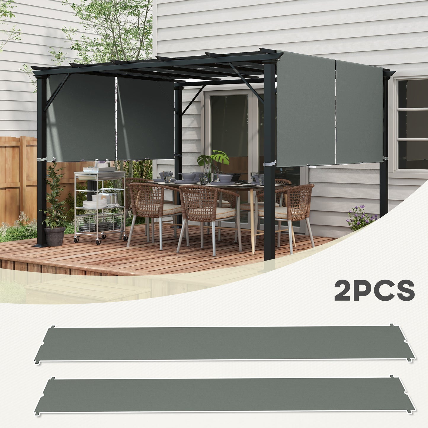 2Pcs Pergola Replacement Canopy, 4.9 x 1.2m, UV Protection, Dark Grey