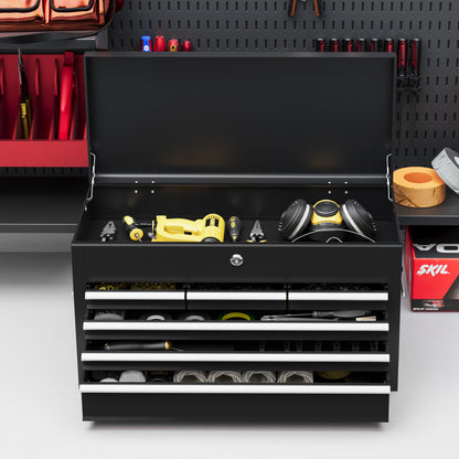Lockable Metal Tool Chest w/ 6 Drawer, Ball Bearing Runners, Black