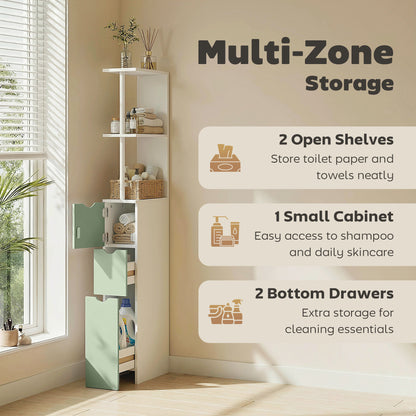 Freestanding Bathroom Storage Cabinet with 2-Tier Shelf, Light Green