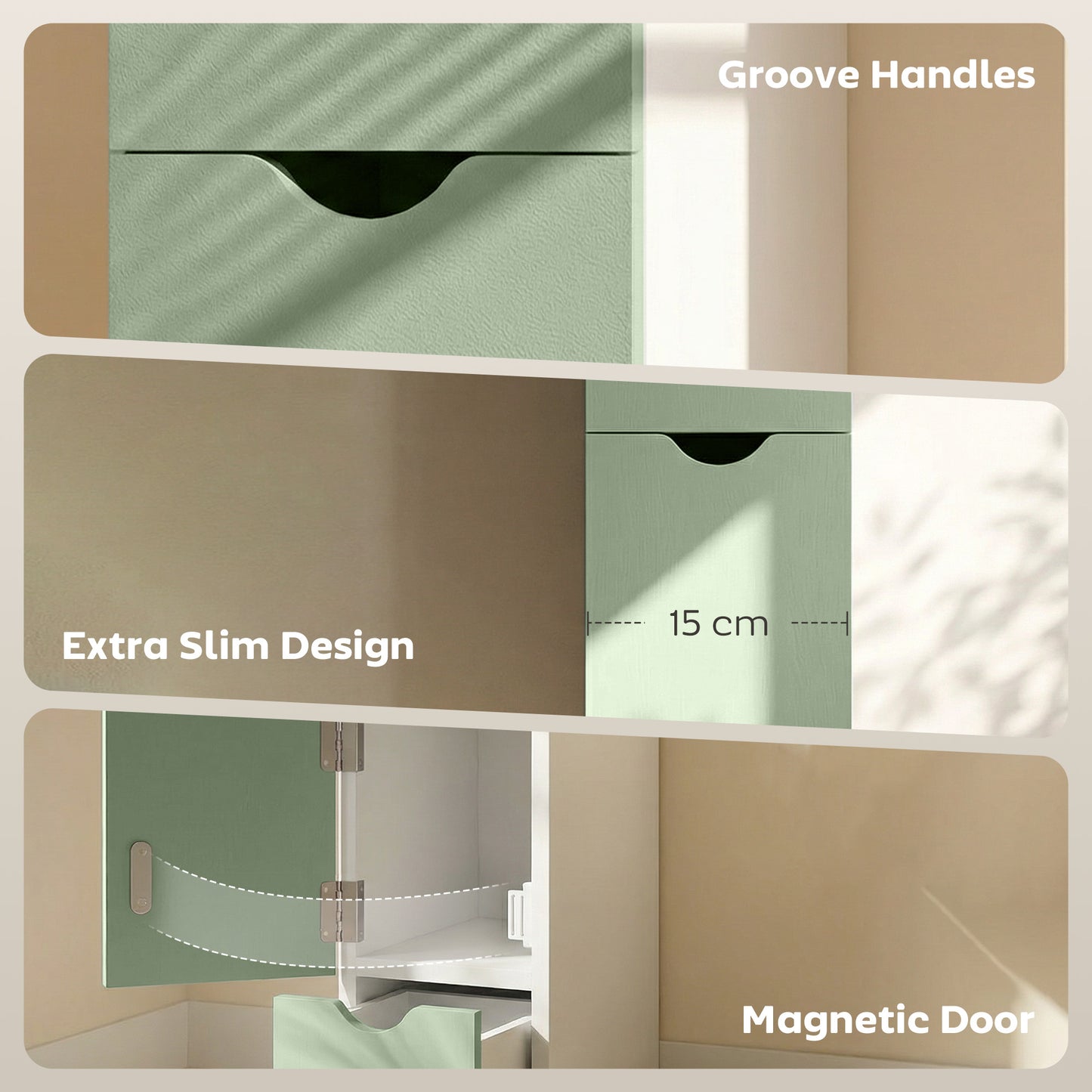 Freestanding Bathroom Storage Cabinet with 2-Tier Shelf, Light Green