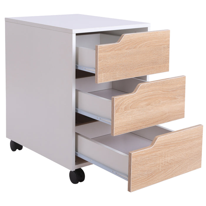 MDF Mobile File Cabinet pedestal with 3 Drawers Lockable Casters Oak and White