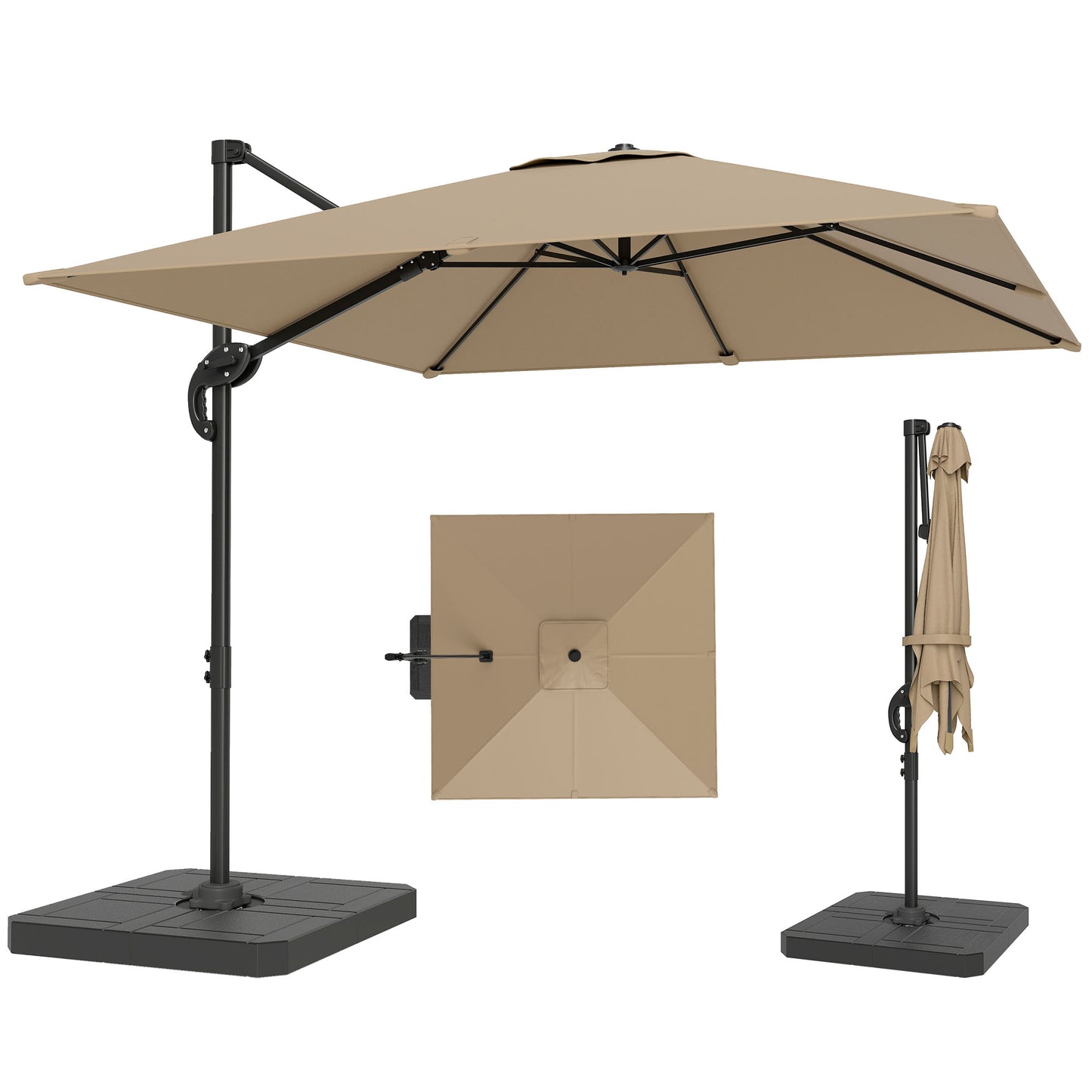 2.4 x 2.4 m Cantilever Parasol w/ Umbrella Weights, Khaki