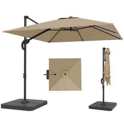 2.4 x 2.4 m Cantilever Parasol w/ Umbrella Weights, Khaki