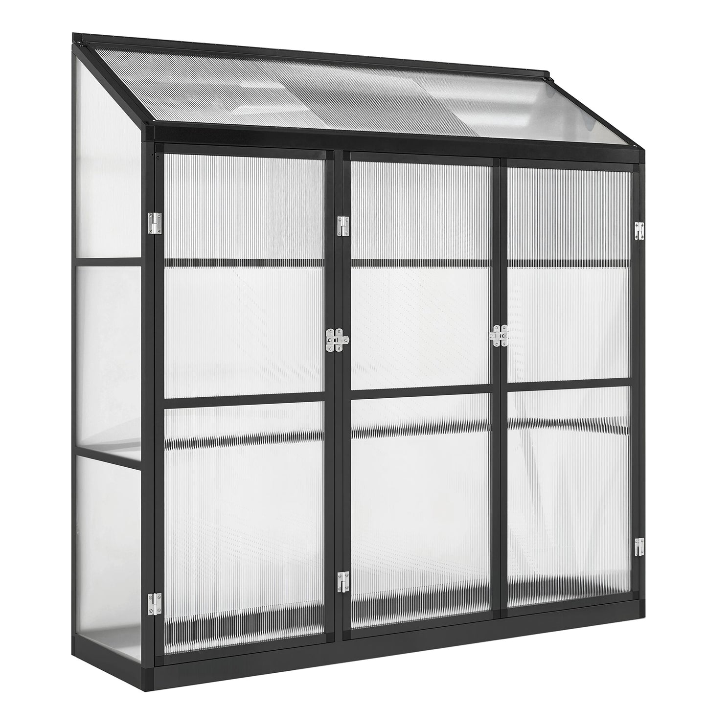 6 x 1.5ft Polycarbonate Greenhouse with 3 Hinged Doors, Top Vent, Lean-to Green House, Aluminium Walk-in Greenhouse for Patio Garden, Black