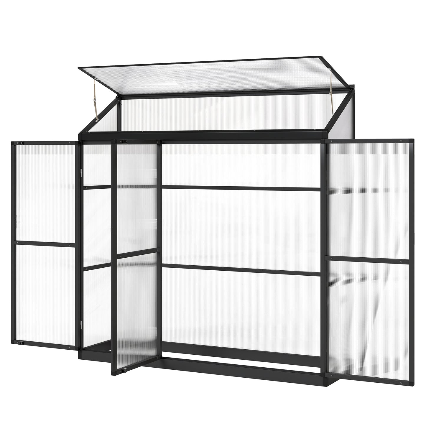 6 x 1.5ft Polycarbonate Greenhouse with 3 Hinged Doors, Top Vent, Lean-to Green House, Aluminium Walk-in Greenhouse for Patio Garden, Black