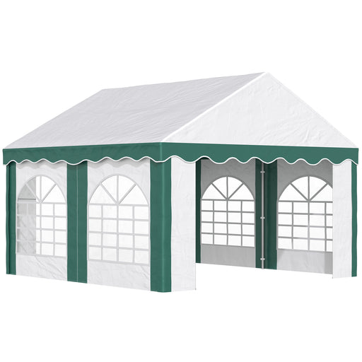 4 x 4m Garden Gazebo with Sides, Galvanised Marquee Party Tent with Four Windows and Double Doors, for Parties, Wedding and Events