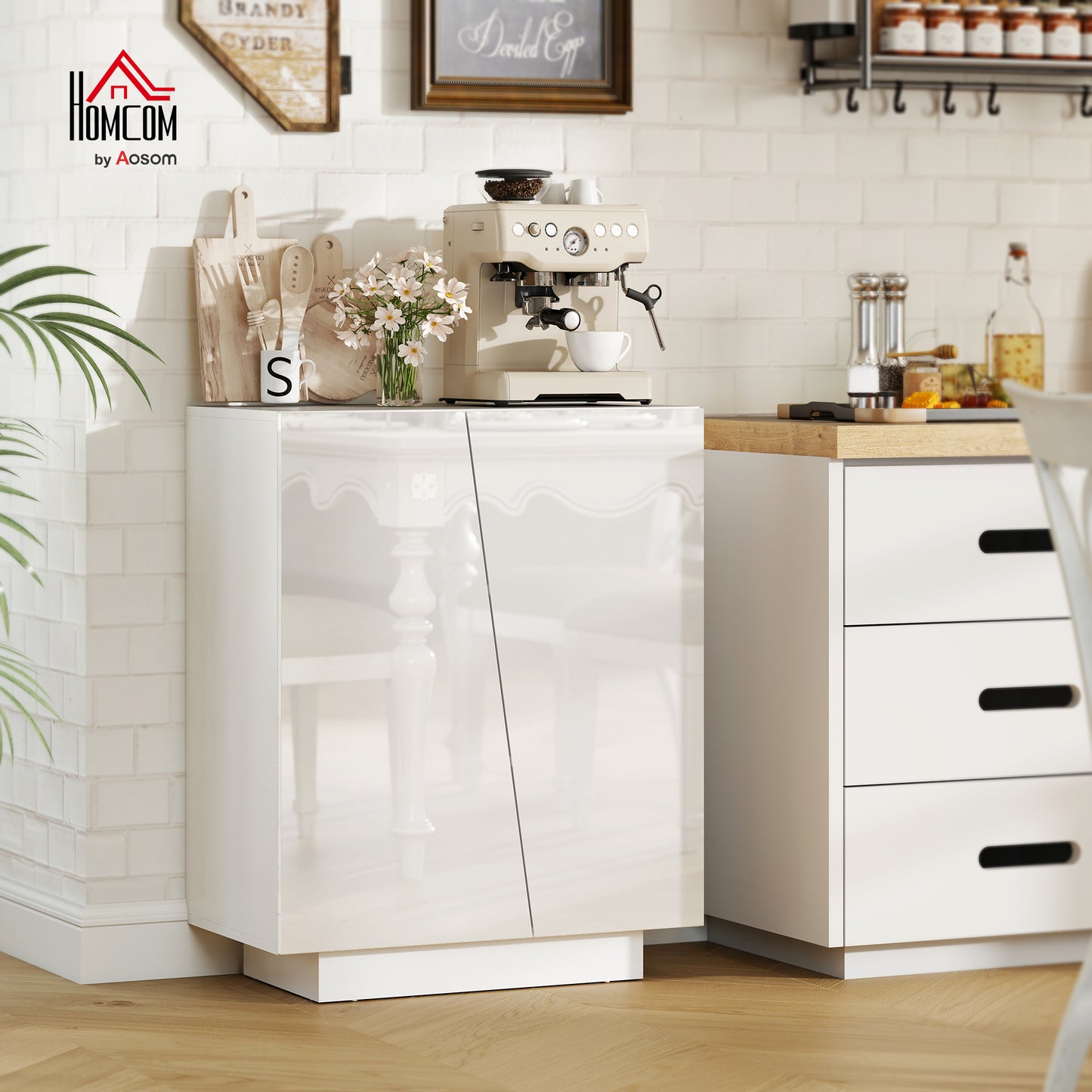 High Gloss Storage Cabinet for Bedroom Living Room Dining Room White
